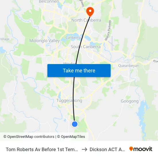 Tom Roberts Av Before 1st Templestowe Av to Dickson ACT Australia map