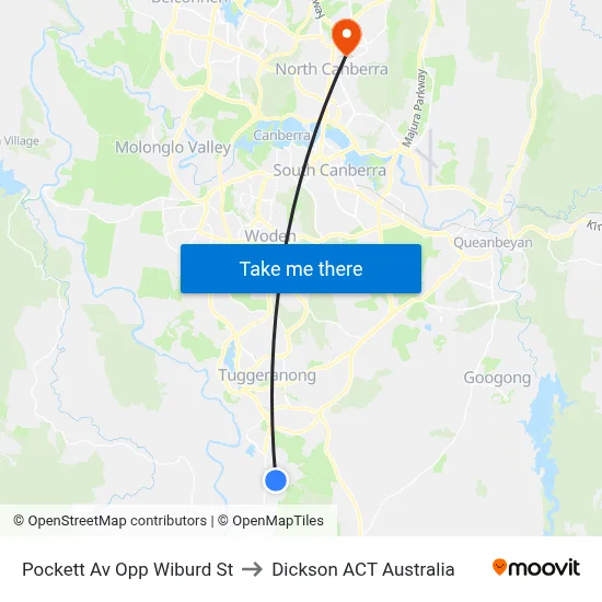 Pockett Av Opp Wiburd St to Dickson ACT Australia map