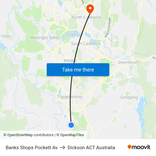 Banks Shops Pockett Av to Dickson ACT Australia map