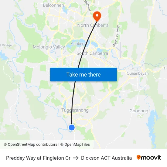 Preddey Way at Fingleton Cr to Dickson ACT Australia map