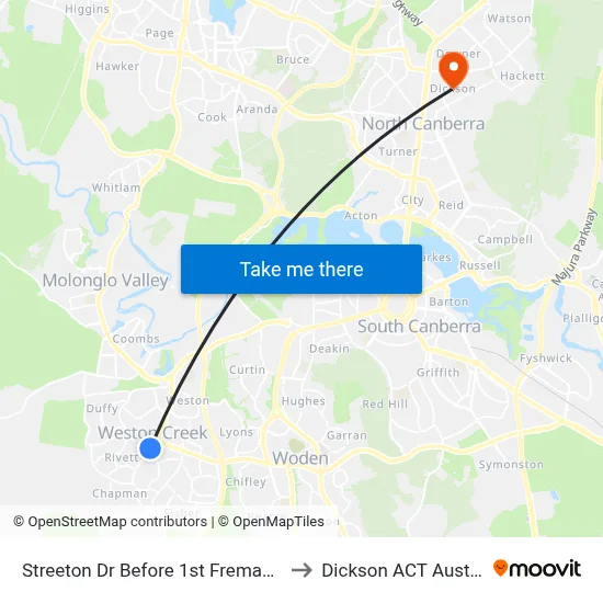 Streeton Dr Before 1st Fremantle Dr to Dickson ACT Australia map