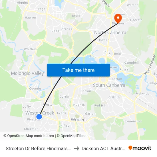 Streeton Dr Before Hindmarsh Dr to Dickson ACT Australia map