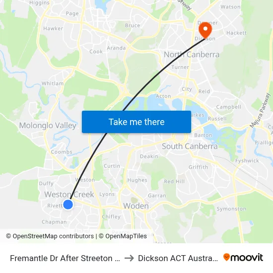 Fremantle Dr After Streeton Dr to Dickson ACT Australia map