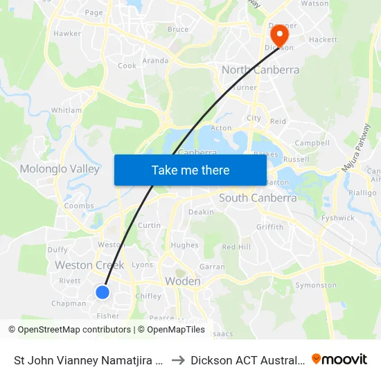 St John Vianney Namatjira Dr to Dickson ACT Australia map