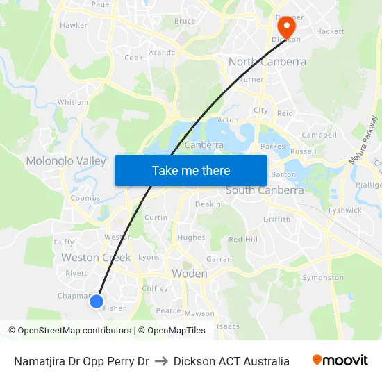 Namatjira Dr Opp Perry Dr to Dickson ACT Australia map