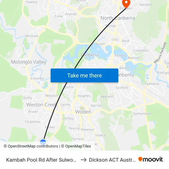 Kambah Pool Rd After Sulwood Dr to Dickson ACT Australia map