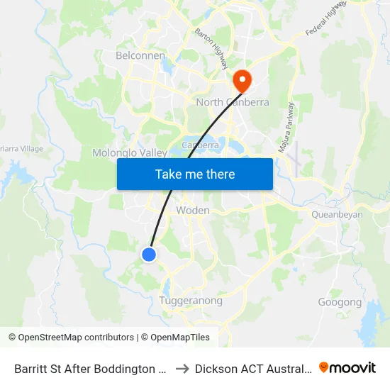 Barritt St After Boddington Cr to Dickson ACT Australia map