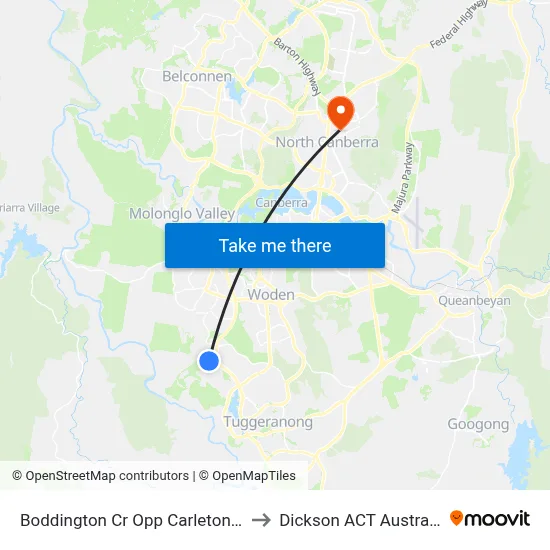 Boddington Cr Opp Carleton St to Dickson ACT Australia map