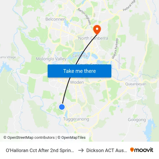 O'Halloran Cct After 2nd Springbett St to Dickson ACT Australia map