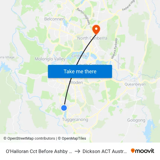 O'Halloran Cct Before Ashby Cct to Dickson ACT Australia map