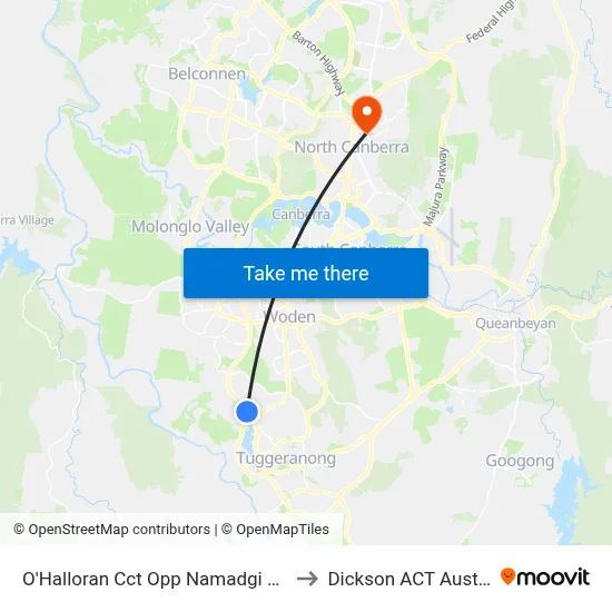 O'Halloran Cct Opp Namadgi School to Dickson ACT Australia map