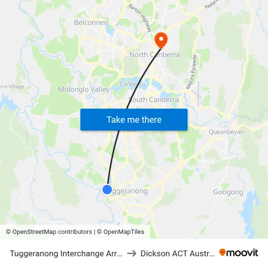 Tuggeranong Interchange Arrivals to Dickson ACT Australia map