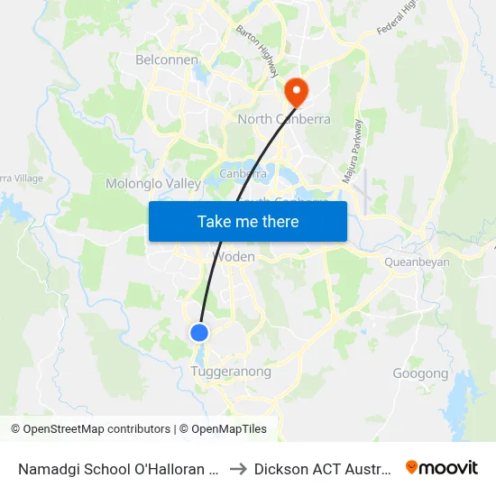 Namadgi School O'Halloran Cct to Dickson ACT Australia map