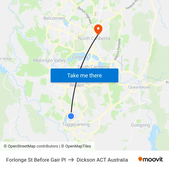 Forlonge St Before Gair Pl to Dickson ACT Australia map
