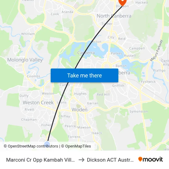 Marconi Cr Opp Kambah Village to Dickson ACT Australia map