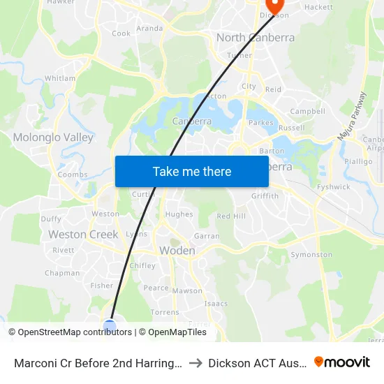 Marconi Cr Before 2nd Harrington Cct to Dickson ACT Australia map