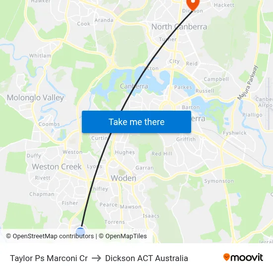 Taylor Ps Marconi Cr to Dickson ACT Australia map