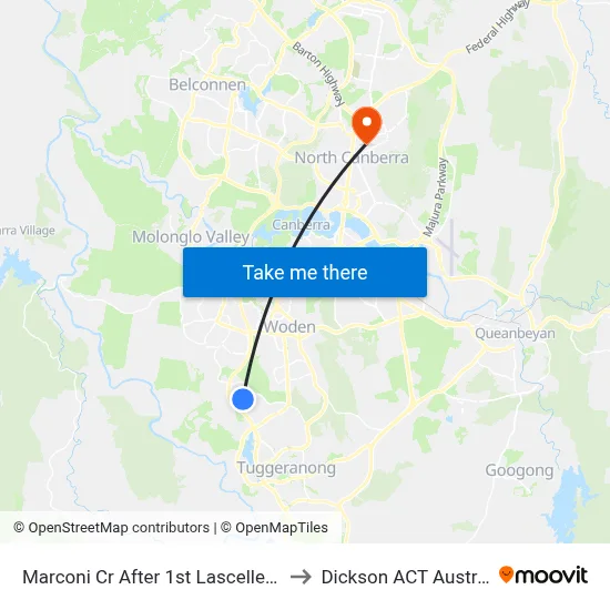 Marconi Cr After 1st Lascelles Cct to Dickson ACT Australia map