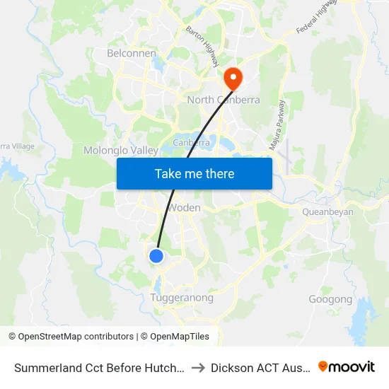 Summerland Cct Before Hutchison Cr to Dickson ACT Australia map