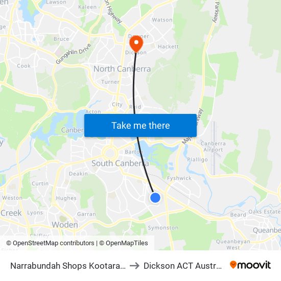 Narrabundah Shops Kootara Cr to Dickson ACT Australia map