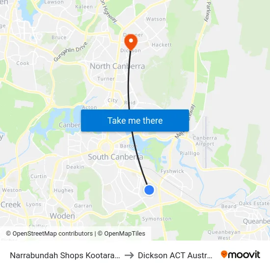 Narrabundah Shops Kootara Cr to Dickson ACT Australia map