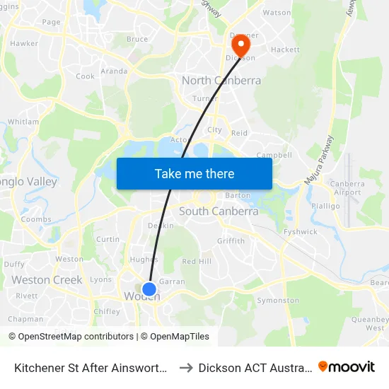 Kitchener St After Ainsworth St to Dickson ACT Australia map