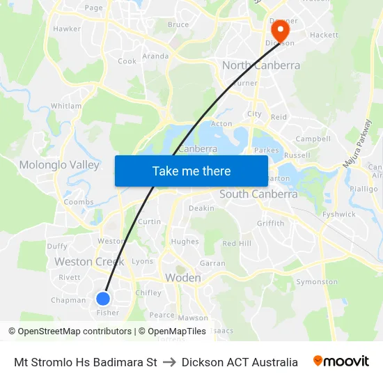 Mt Stromlo Hs Badimara St to Dickson ACT Australia map
