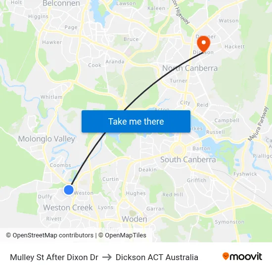 Mulley St After Dixon Dr to Dickson ACT Australia map