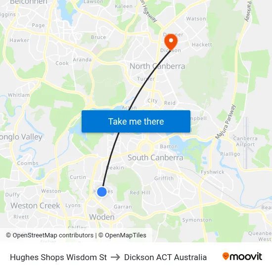 Hughes Shops Wisdom St to Dickson ACT Australia map