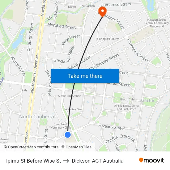 Ipima St Before Wise St to Dickson ACT Australia map