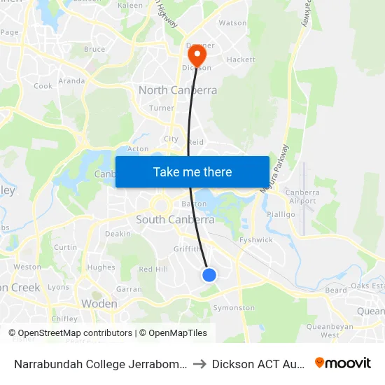 Narrabundah College Jerrabomberra Av to Dickson ACT Australia map