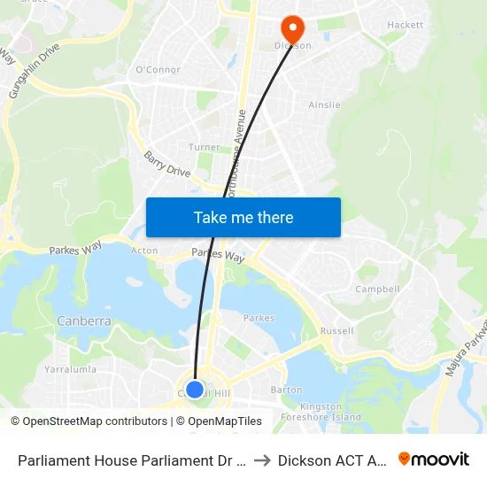 Parliament House Parliament Dr Southbound to Dickson ACT Australia map