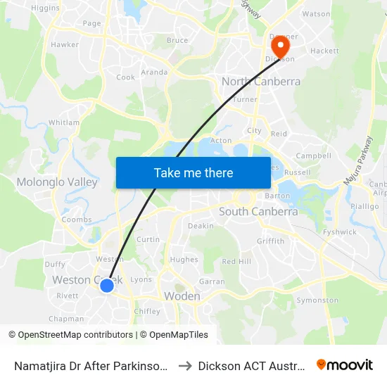 Namatjira Dr After Parkinson St to Dickson ACT Australia map
