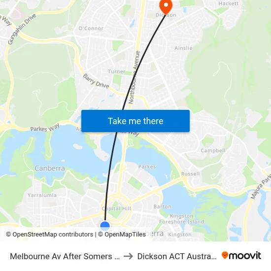 Melbourne Av After Somers Cr to Dickson ACT Australia map