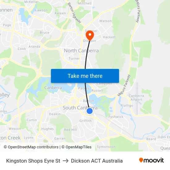 Kingston Shops Eyre St to Dickson ACT Australia map