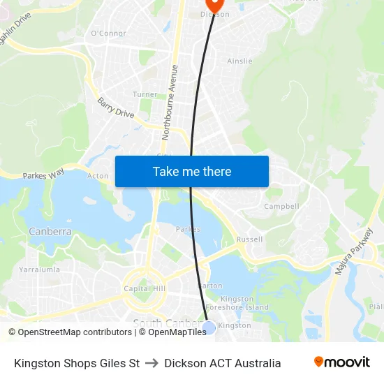 Kingston Shops Giles St to Dickson ACT Australia map