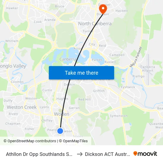 Athllon Dr Opp Southlands Shops to Dickson ACT Australia map