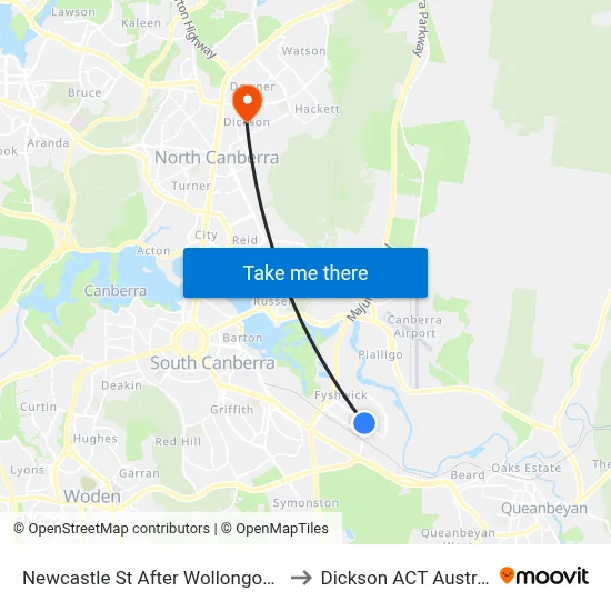 Newcastle St After Wollongong St to Dickson ACT Australia map