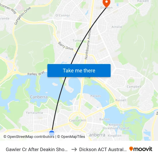 Gawler Cr After Deakin Shops to Dickson ACT Australia map