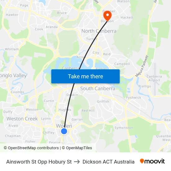 Ainsworth St Opp Hobury St to Dickson ACT Australia map