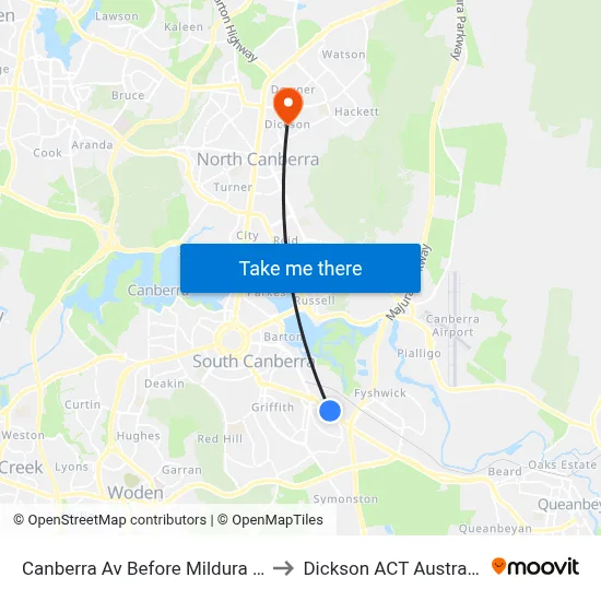 Canberra Av Before Mildura St to Dickson ACT Australia map