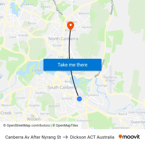 Canberra Av After Nyrang St to Dickson ACT Australia map