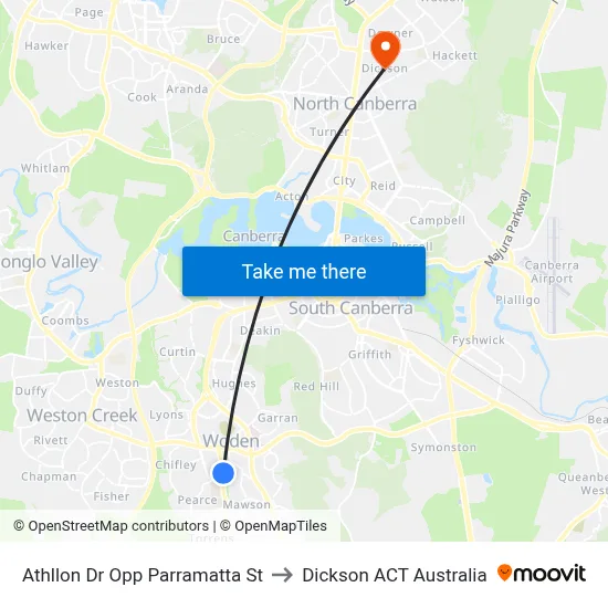 Athllon Dr Opp Parramatta St to Dickson ACT Australia map