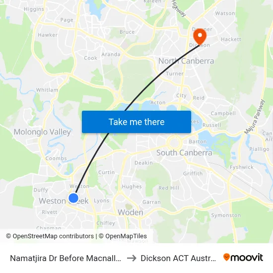 Namatjira Dr Before Macnally St to Dickson ACT Australia map