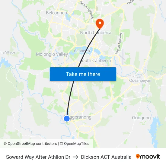 Soward Way After Athllon Dr to Dickson ACT Australia map