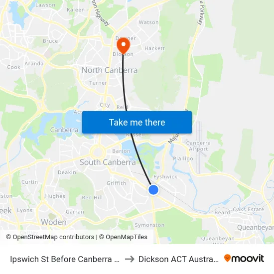 Ipswich St Before Canberra Av to Dickson ACT Australia map