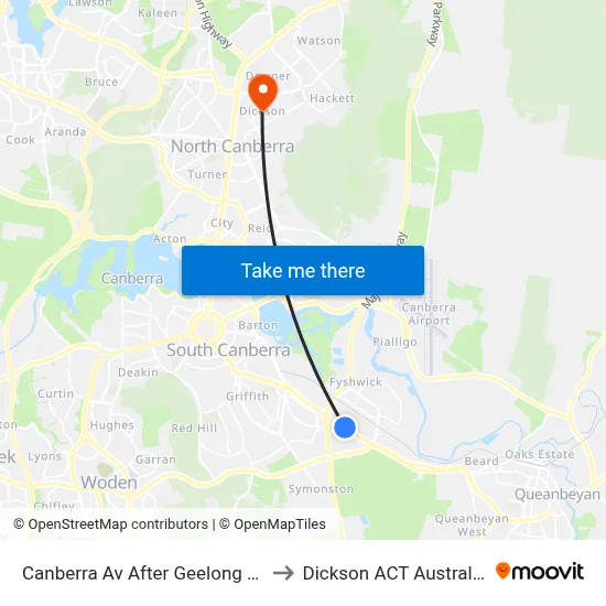 Canberra Av After Geelong St to Dickson ACT Australia map