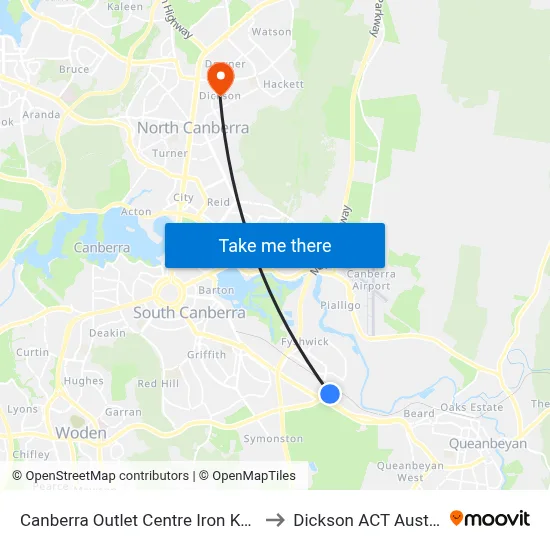 Canberra Outlet Centre Iron Knob St to Dickson ACT Australia map