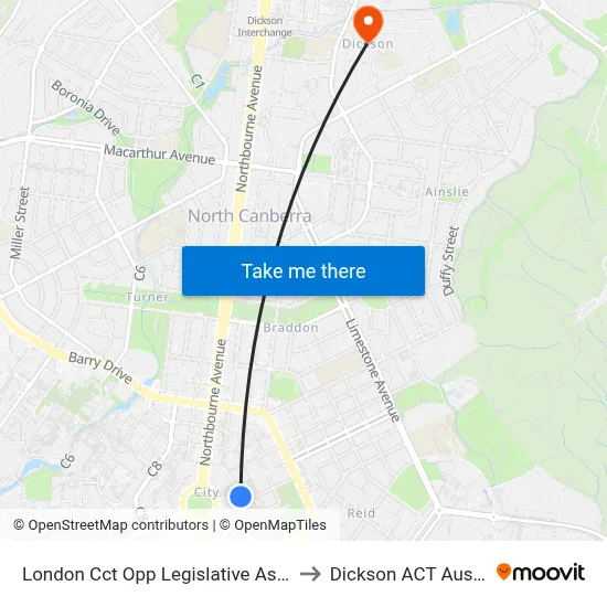 London Cct Opp Legislative Assembly to Dickson ACT Australia map