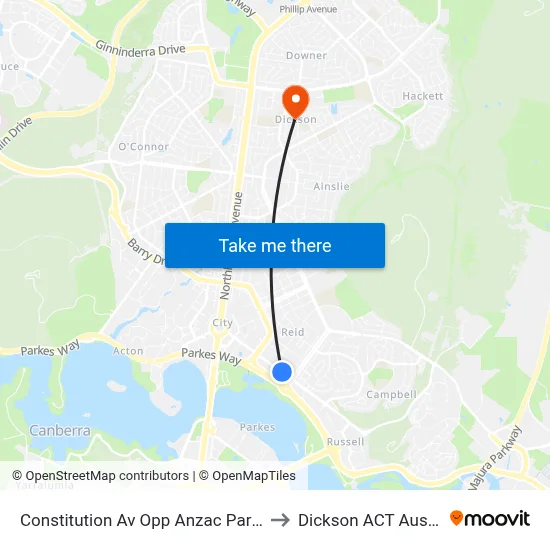 Constitution Av Opp Anzac Park West to Dickson ACT Australia map